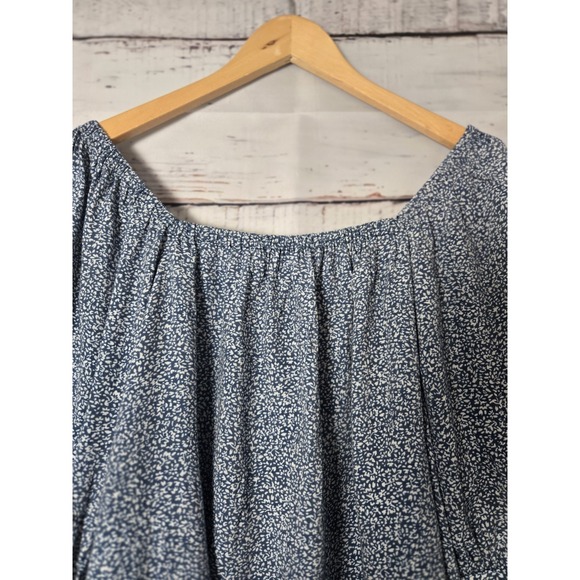 LC Lauren Conrad Womens Blouse Size XL Blue Floral Print Button Front Tie Sleeve - Picture 3 of 9